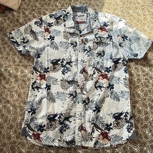 Men's Floral Print Short Sleeve Shirt - White and Navy